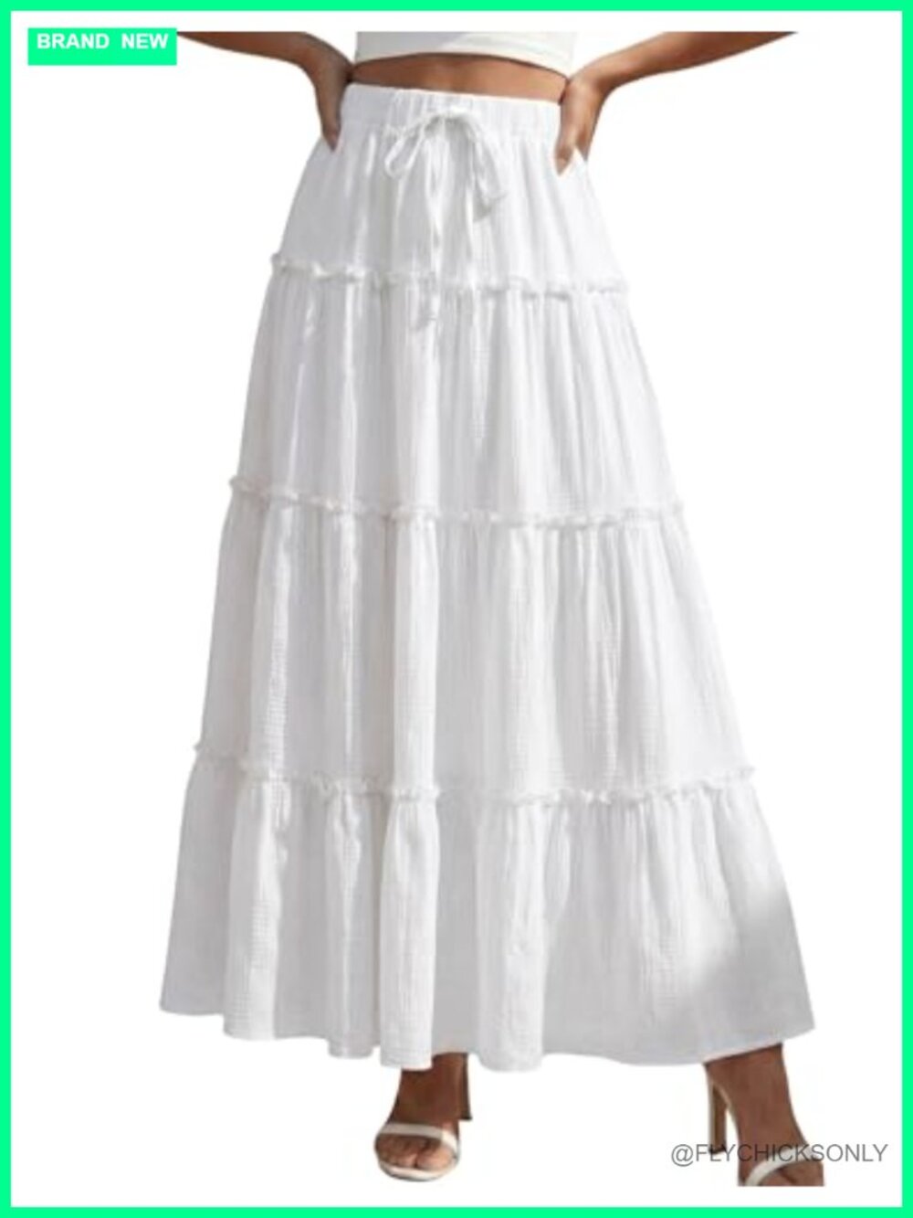 Boho Maxi Skirt Flowy Ruffle Tiered High Waisted Long A-Line Polyester Spandex